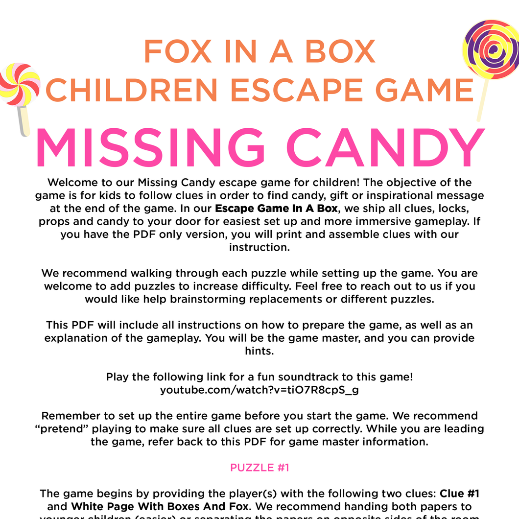 Missing Candy - Escape Game - PDF Version - Print At Home